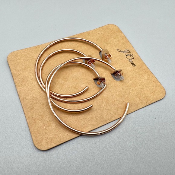 J. Crew Earrings Rose Gold Tone Hoops Minimalistic Modern Feminine 2.5 Inch Drop - Picture 4 of 12